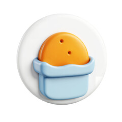 Poster - An orange object with three holes inside of a blue container on a white background on transparent background