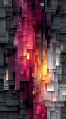 Fototapete - Holographic Neon Glitch Texture with Layered Disruptions