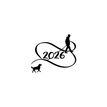 Girl walking into 2026 new year design illustration 