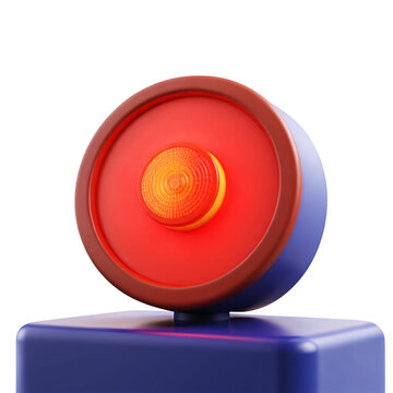 A stylized rendering of a red and orange light fixture on a blue square base on transparent background