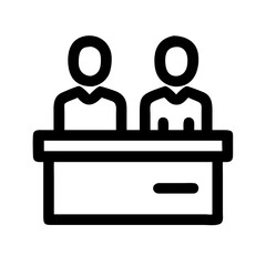 Poster - Two people at a table icon vector illustration for meeting conference or interview concept design element 
