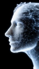 Poster - A face made of lines and dots is shown in a black background. The face is made of a lot of lines and dots, and it looks like it is made of a computer program. Scene is somewhat eerie and unsettling
