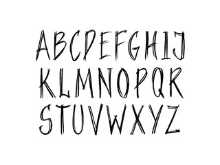 Poster - Typography colored font with scribble alphabet. Modern abstract typeface design with letters in crayon style. Set of English alphabet, school kid vector illustration