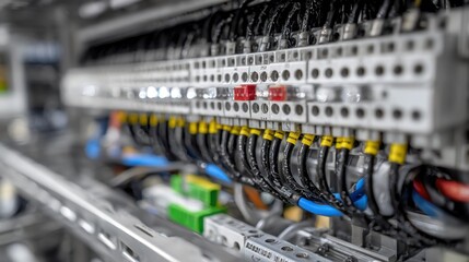 Poster - Precision electrical pulsing equipment with meticulously arranged wires and sensors enabling advanced basalt fiber curing technology in industrial manufacturing processes