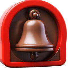 Poster - A close up of a brown bell with a red frame on a white brown background render on transparent background