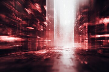Fototapete - Abstract red cityscape with bright light. Ideal for tech, future, and modern designs.