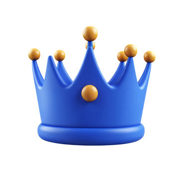 A blue crown with gold spheres in a rendered illustration on transparent background