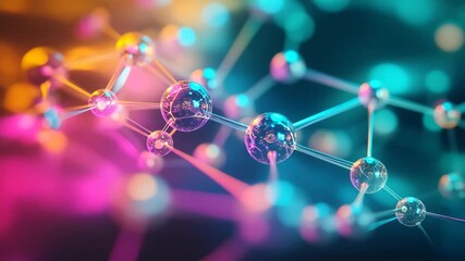 Poster - Witness a captivating journey through intricate molecular structures illuminated by radiant hues, showcasing the beauty of science and connectivity within the cosmic dance.