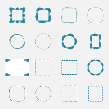 Frames Watercolor Blue Color Vector Set Isolated