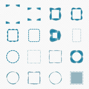  Watercolor Frames Blue Color Vector Set ,Square,Circle