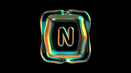 Poster - Alphabet letter N Glowing With Holographic Colors Against A Black Background