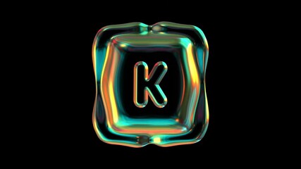 Poster - Alphabet letter K Glowing With Holographic Colors Against A Black Background
