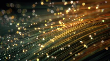 Aufkleber - Golden light particles illuminate the interior of a sleek fiber optic cable, illustrating microstructures and their alignment, blending technology and artistry
