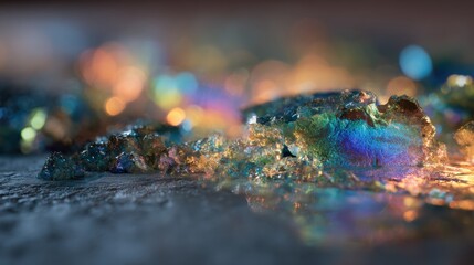 Poster - Closeup view of advanced materials used in 3d printing, showcasing the iridescent texture and properties of a resin mixture designed for enhanced durability and flexibility