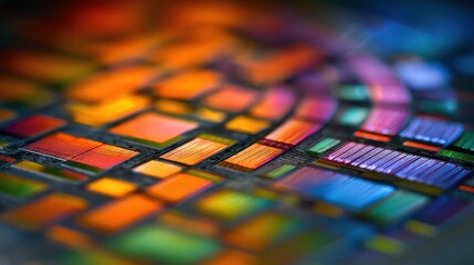 Aufkleber - Macro shot of a colorful silicon wafer, showing individual microchips. Perfect for technology, science, or engineering related designs.