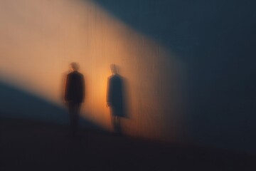 Poster - Shadows of two figures standing in moody light create a sense of mystery and intrigue in a minimalist setting