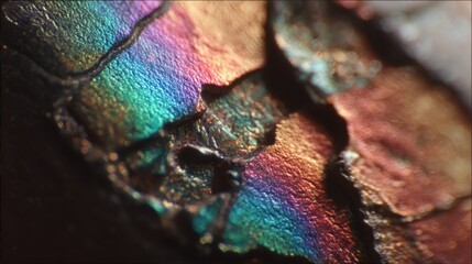 Aufkleber - Microscopic exploration highlighting iridescent colors and intricate structure of gallium oxide solder joint connecting integrated circuit to paper substrate