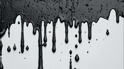 Poster - Thick black paint dripping creating a white wall, down an video pattern of flowing lines and drops abstract 4k