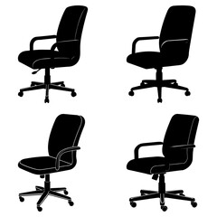 Fototapete - Four office chairs in black silhouette arranged in a square pattern on a white background image view