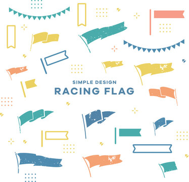 Flag set. Old school flag banners with text Hi, Hello, Hallo, Sale, Big Sale. Ribbon flag in vintage style, hand drawn design