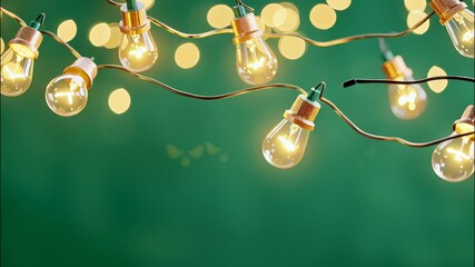 Poster - Light bulbs green cozy, softly, against blurred glowing backdrop, emanating suspended inspiring ambiance