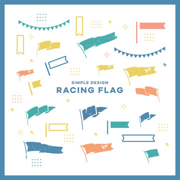Flag set. Old school flag banners with text Hi, Hello, Hallo, Sale, Big Sale. Ribbon flag in vintage style, hand drawn design