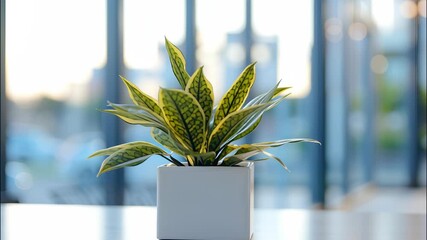 Poster - Potted and a environment, touch of plant to a blurred, sunlit office adds creating a calming nature productive workspace video 4k