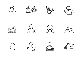 Aufkleber - Collection of simple line art icons depicting people and abstract concepts symbol