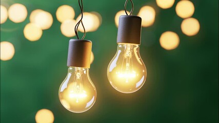 Poster - Light cozy, glowing emanating softly, against blurred green backdrop, bulbs suspended inspiring ambiance