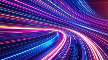 Poster - Futuristic sports car is speeding through night, leaving lit city at a light trails of neon in its wake