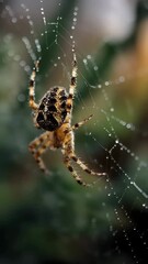 A spider s web glistening with morning dew