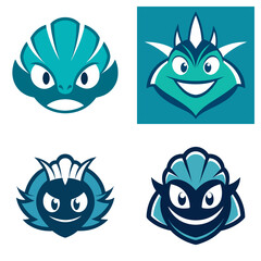 Poster - Collection of four stylized cartoon monster faces with various expressions and unique head shapes shown
