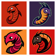 Poster - Collection of four stylized worm or snake like creature logos in various colors and designs shown