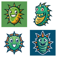 Poster - Collection of cartoonish spiky green creatures with various expressions and backgrounds shown together