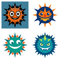 Poster - Four cartoon suns with varied expressions displayed in a grid pattern against a white background
