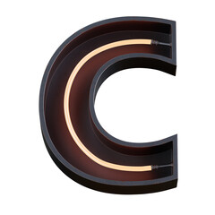 Fototapete - Bright Neon Font with fluorescent tubes.Metallic futuristic  cyberpunk Alphabet. 3d Rendering Isolated on black Background.