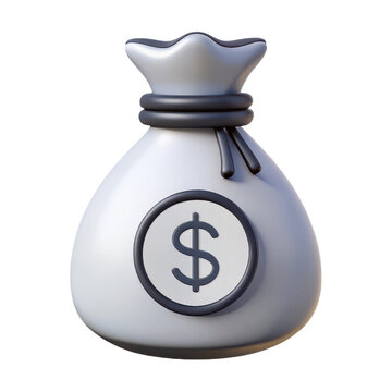 A stylized 3d rendering of a white money bag with a dollar sign emblem isolated on white background