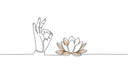 Poster - Hand making okay gesture next to lotus flower in outline style 