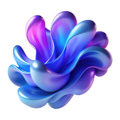 Poster - Abstract bioluminescent fluid sculpture with vibrant purple and blue hues isolated on white background