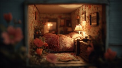 Aufkleber - Dreamy bedroom interior at sunset with curtains, plants, soft lighting and cloud details, perfect for relaxation, evokes feelings of warmth and tranquility