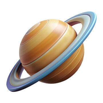 Stylized 3d rendering of saturn with prominent rings isolated on a clean white background isolated on white background