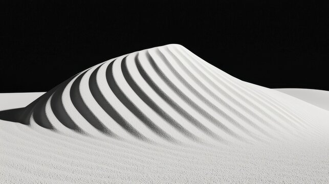 Monochrome Digital Rendering of Conical Sand Dune Structure with Grooved Pattern