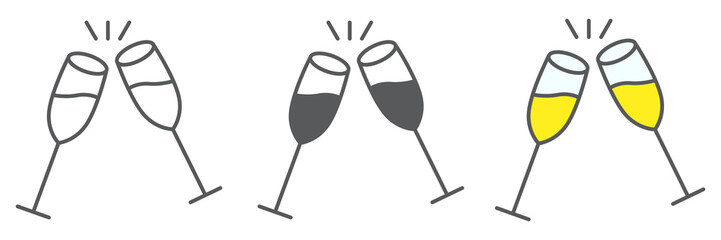 Aufkleber - Champagne glasses icon collection, merry christmas and toast, two glasses of champagne sign vector set graphics, editable stroke linear icon, eps 10
