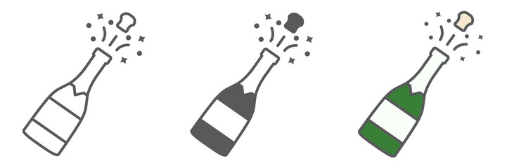 Aufkleber - Champagne bottle popping icon collection, merry christmas and drink, alcohol sign vector set graphics, editable stroke linear icon, eps 10