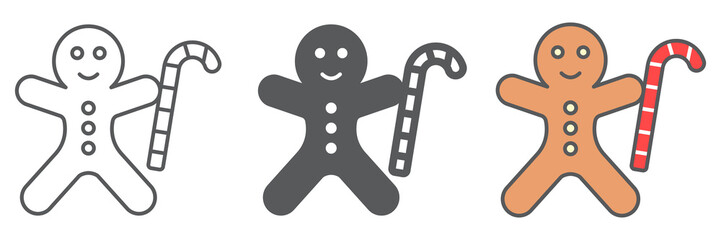 Poster - Gingerbread man icon collection, merry christmas and cookie, gingerbread man sign vector set graphics, editable stroke linear icon, eps 10