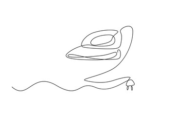Aufkleber - Continuous one line drawing of an clothes iron, Electric iron drawn in a single line in minimalism style, Trendy single line draw design vector graphic illustration, Continuous line Iron.