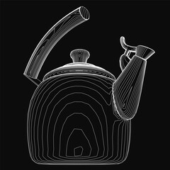 Poster - A black and white teapot drawing features clean contour lines against a dark background. The minimalist design highlights the kettle's elegant shape with sharp contrast.