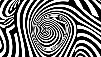 Leinwandbilder - Swirling black and white pattern creates optical illusion with dynamic, wavy lines, forming a hypnotic and abstract, high-contrast visual experience