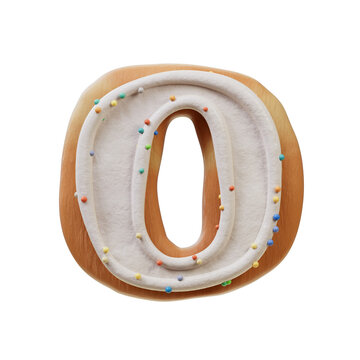 3D Font.Biscuit Donut Font Concept. Isometric Alphabet. Numbers And Letters. 3d rendering isolated on white background