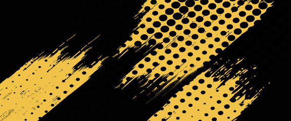 Poster - Halftone yellow dots pattern and black gradient grunge texture background. Dotted line comic sport style modern arts grunge